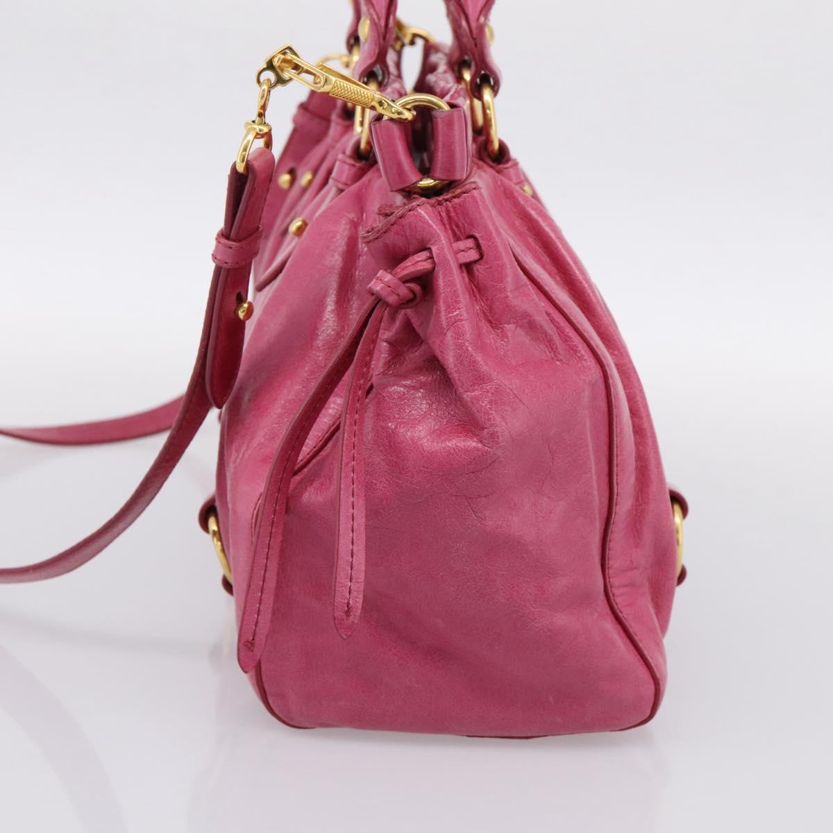 Miu Miu Hand Bag Leather 2way Pink Gold Tone Auth 199521V