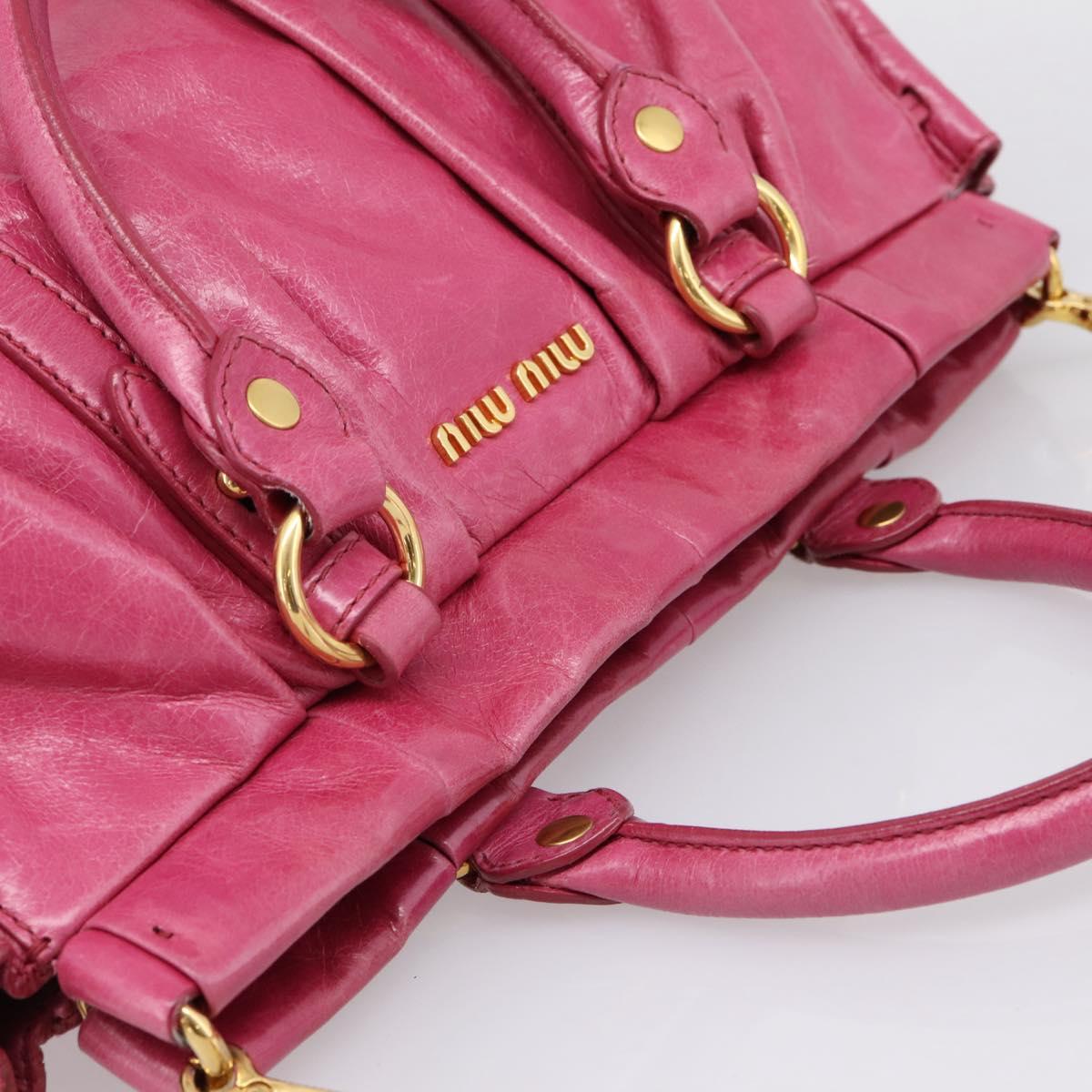 Miu Miu Hand Bag Leather 2way Pink Gold Tone Auth 199521V