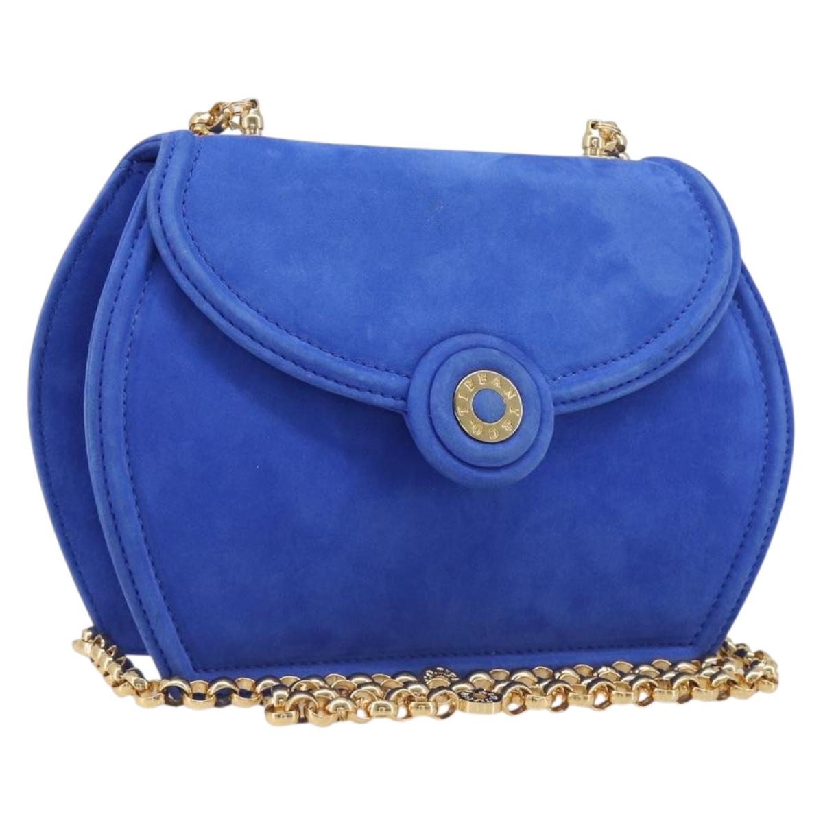 TIFFANY&Co. Chain Shoulder Bag Suede Blue Gold Tone Auth 199524V