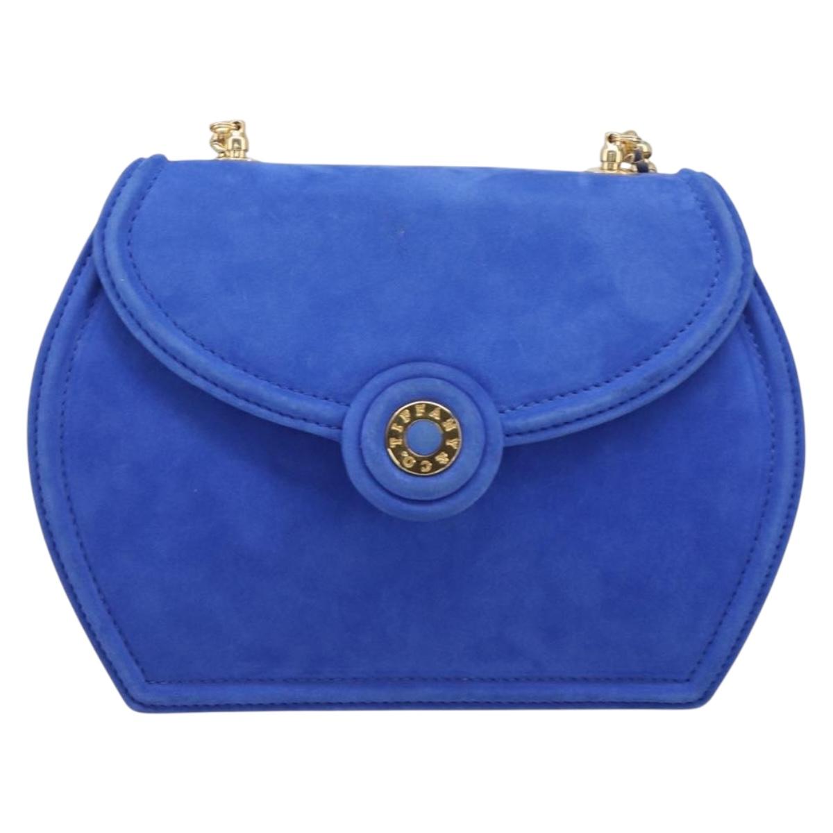 TIFFANY&Co. Chain Shoulder Bag Suede Blue Gold Tone Auth 199524V