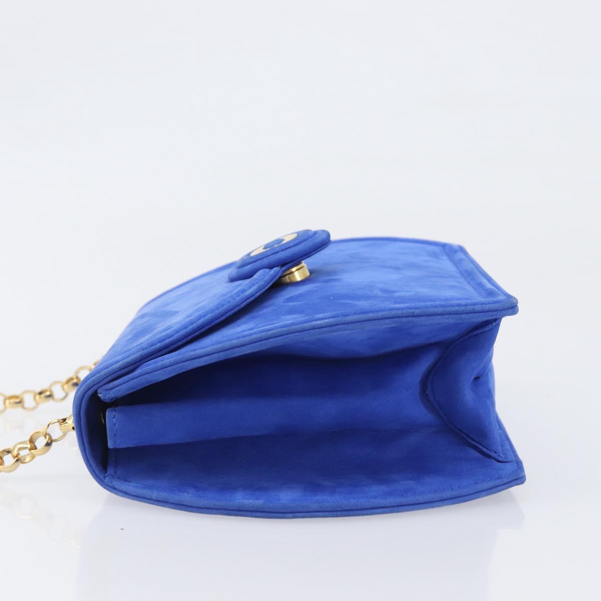 TIFFANY&Co. Chain Shoulder Bag Suede Blue Gold Tone Auth 199524V