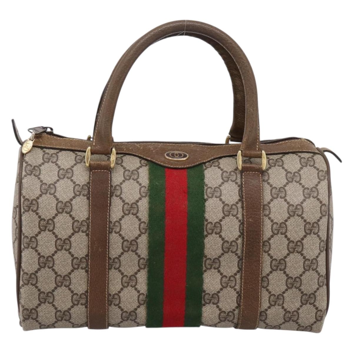 GUCCI GG Supreme Web Sherry Line Hand Bag PVC Beige Gold 001 22 3841 Auth 199525