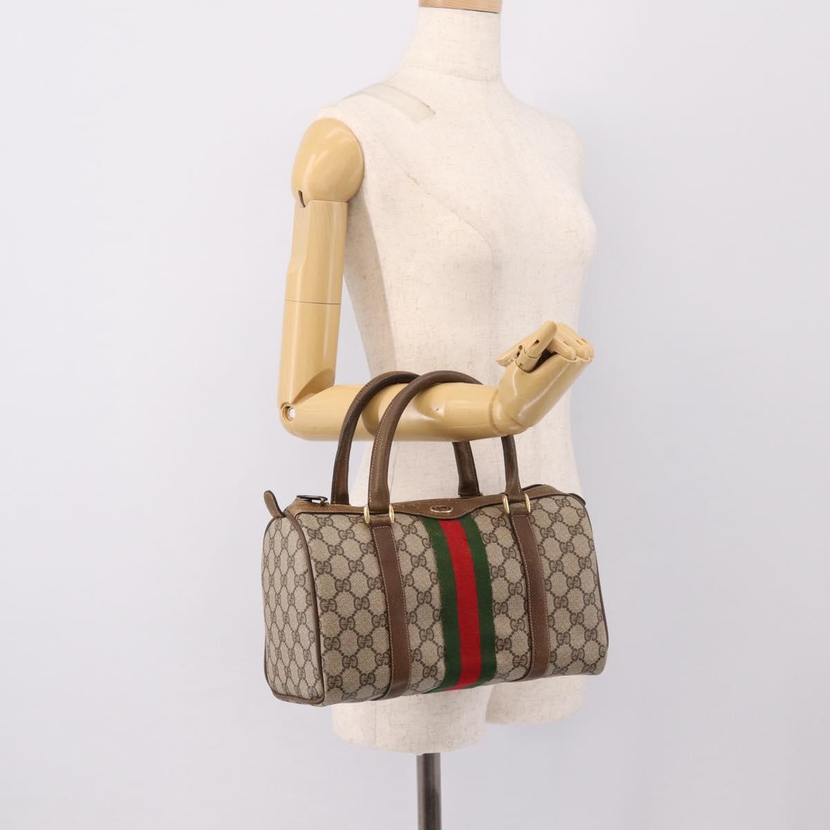 GUCCI GG Supreme Web Sherry Line Hand Bag PVC Beige Gold 001 22 3841 Auth 199525
