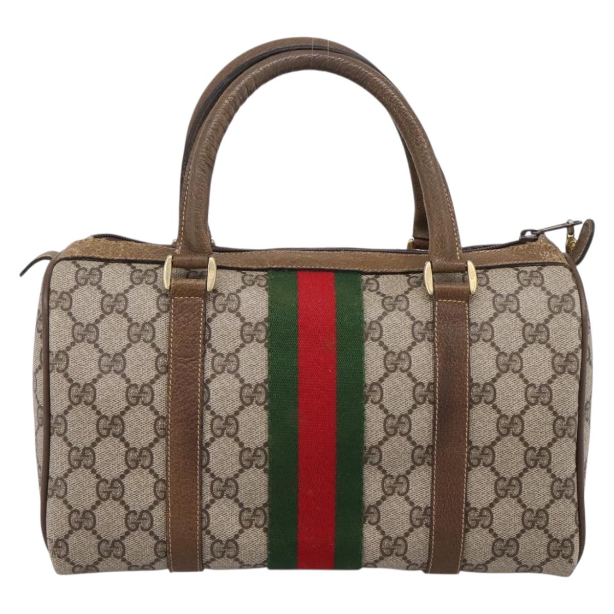 GUCCI GG Supreme Web Sherry Line Hand Bag PVC Beige Gold 001 22 3841 Auth 199525