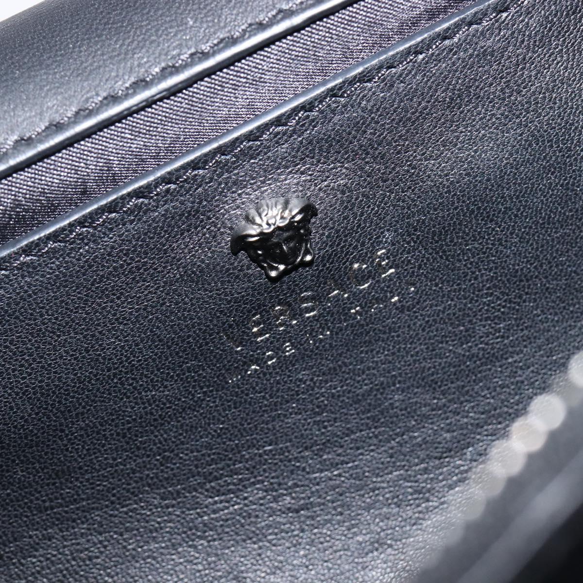 VERSACE Palazzo Sultan Chain Shoulder Bag Leather Black Blue Auth 199526V
