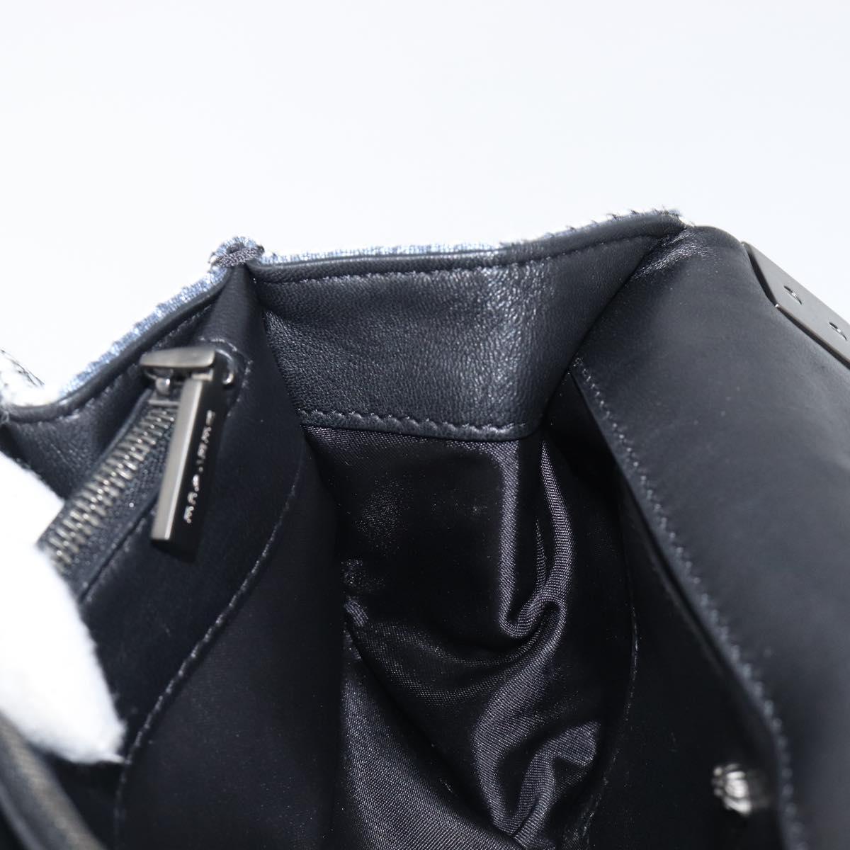 VERSACE Palazzo Sultan Chain Shoulder Bag Leather Black Blue Auth 199526V