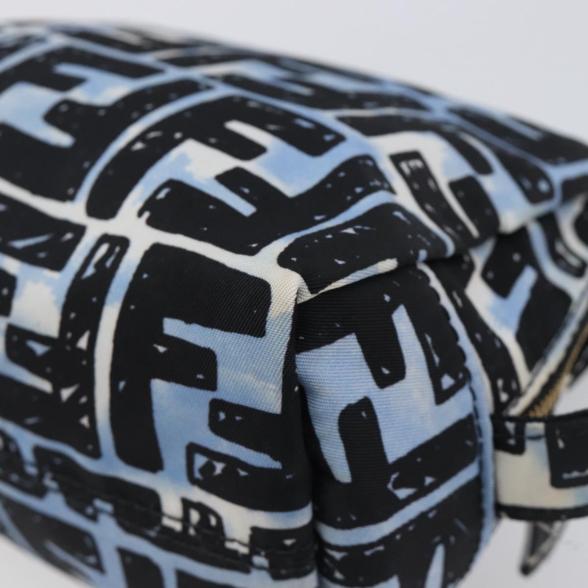 FENDI Zucca Pouch Nylon Blue Gold Tone Auth 199529A