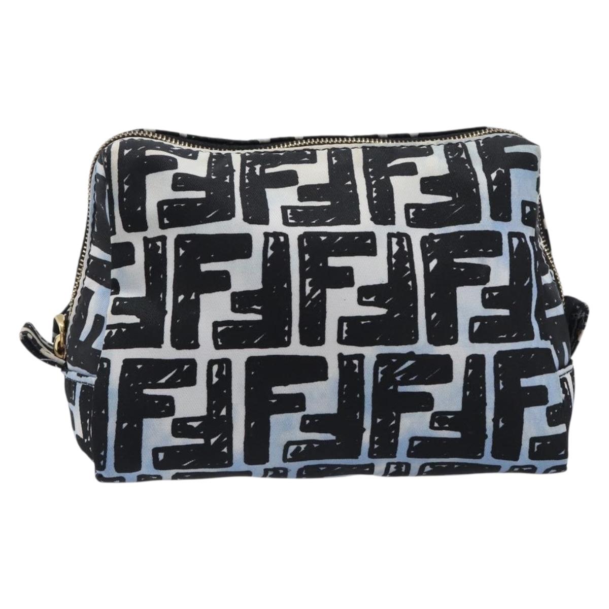 FENDI Zucca Pouch Nylon Blue Gold Tone Auth 199529A