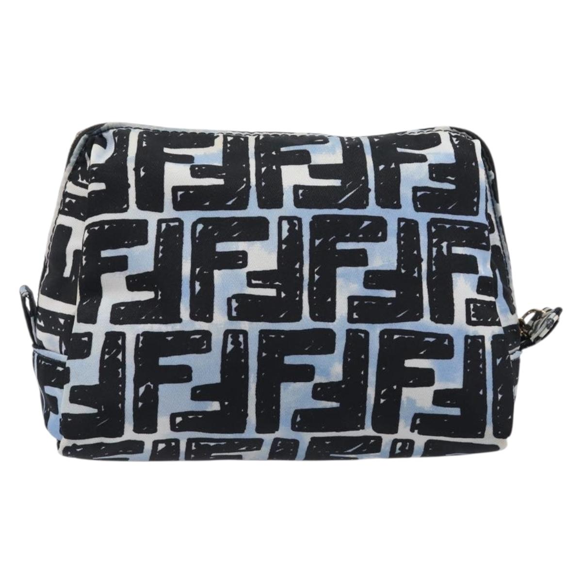 FENDI Zucca Pouch Nylon Blue Gold Tone Auth 199529A