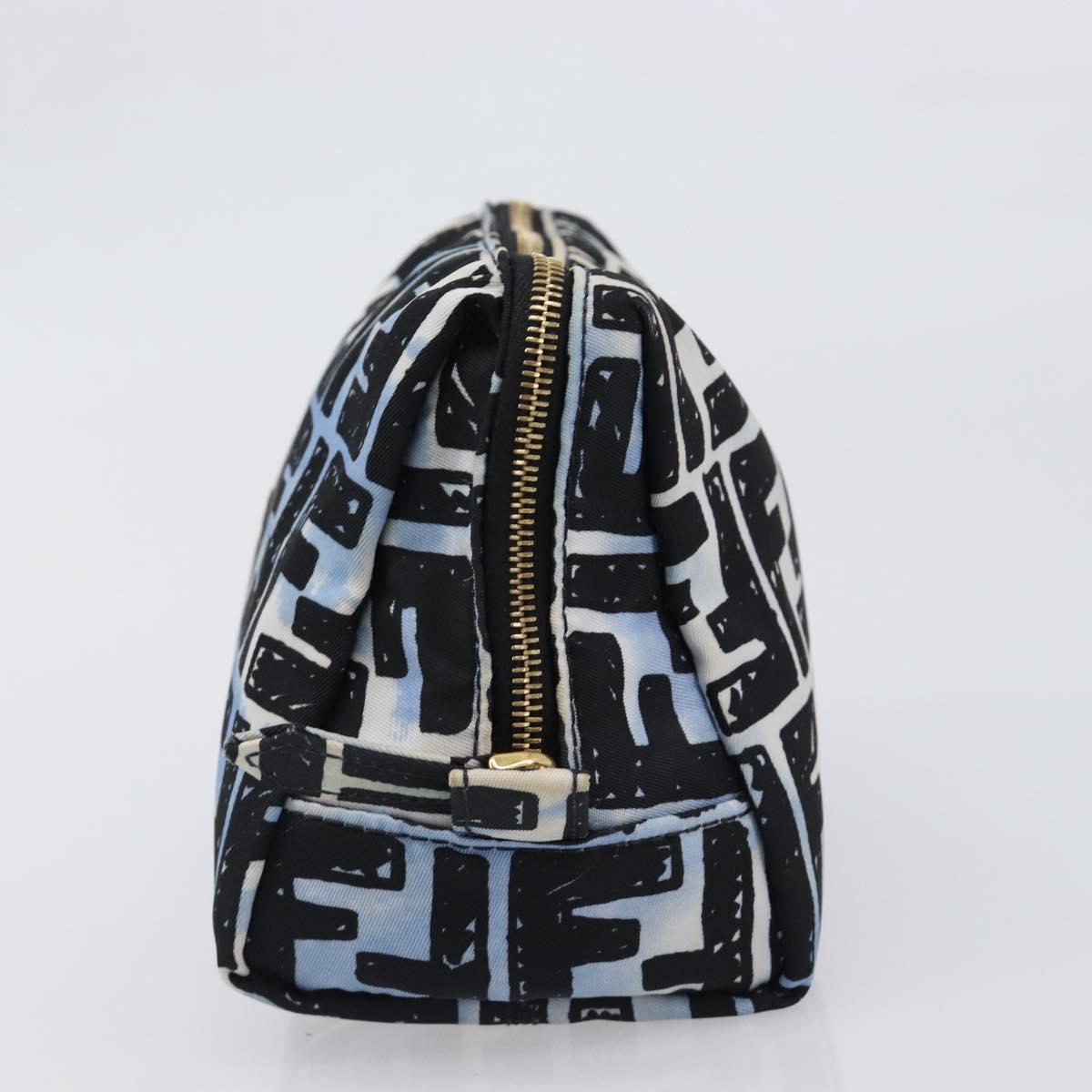 FENDI Zucca Pouch Nylon Blue Gold Tone Auth 199529A