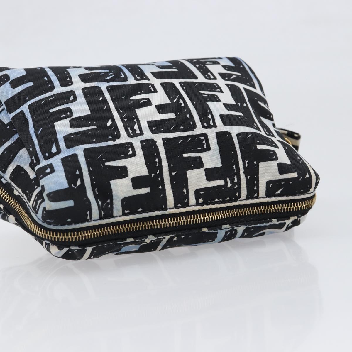 FENDI Zucca Pouch Nylon Blue Gold Tone Auth 199529A