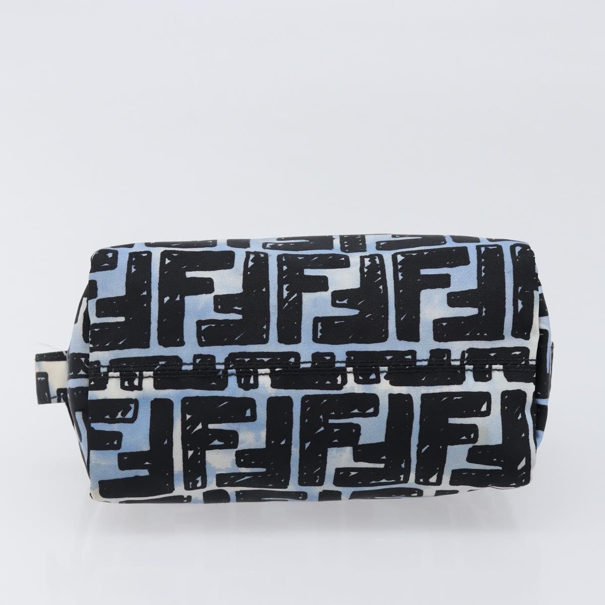 FENDI Zucca Pouch Nylon Blue Gold Tone Auth 199529A