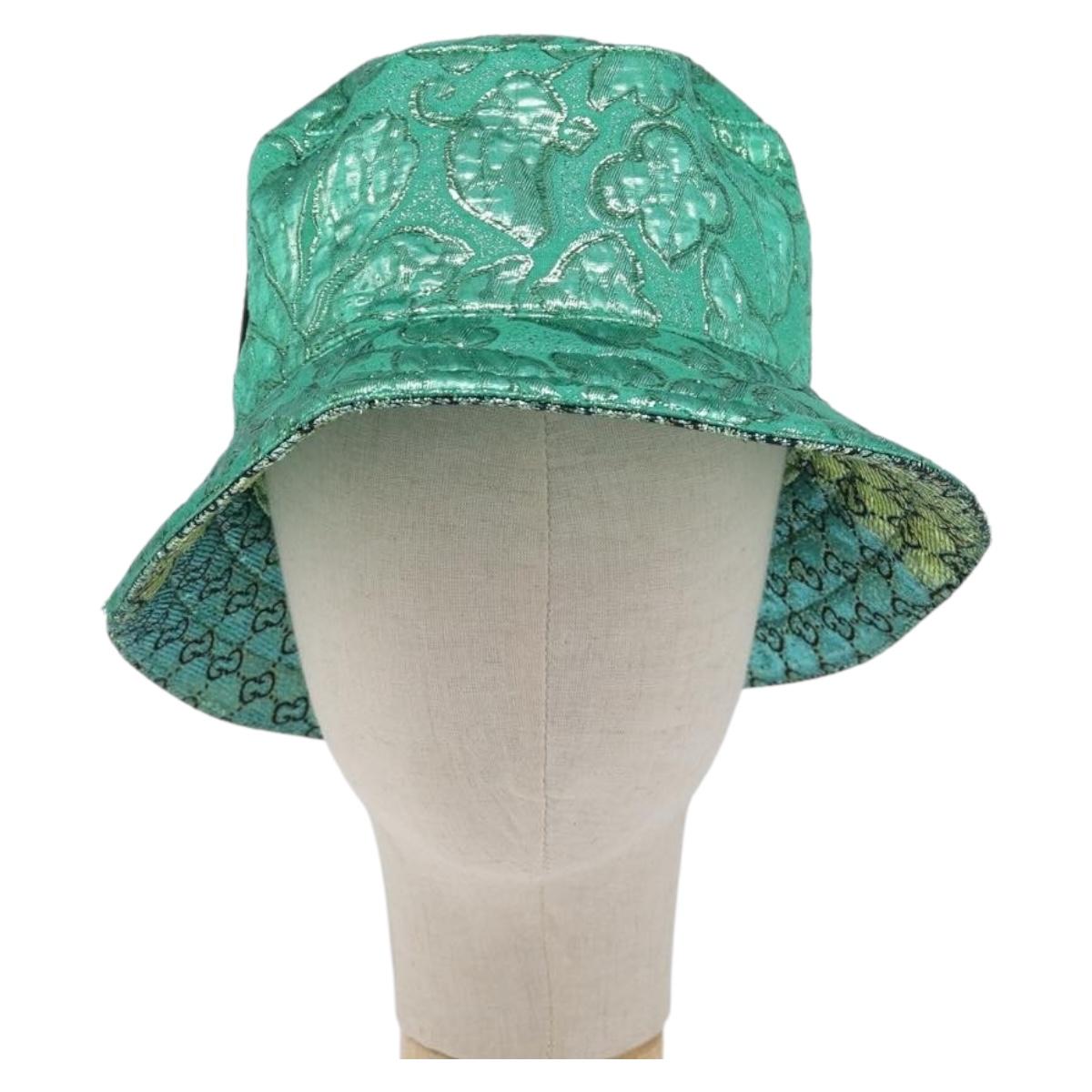 GUCCI GG Bucket Hat Reversible Cotton Green Blue Auth 199532V