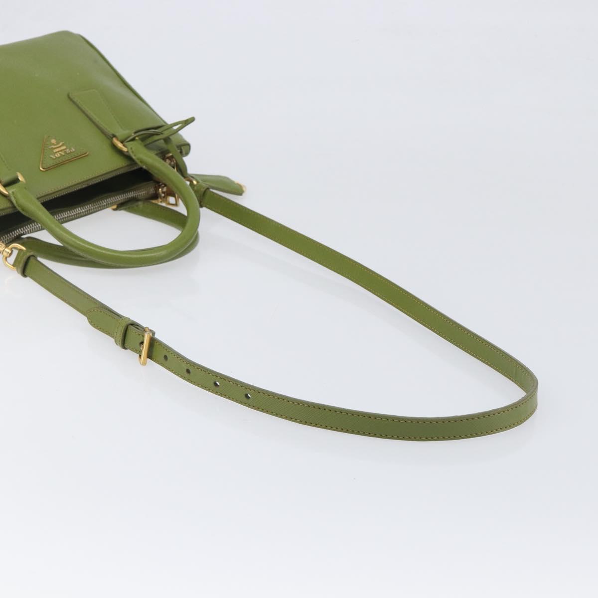 PRADA Galleria Hand Bag Saffiano 2way Green Gold Tone Auth 199533A