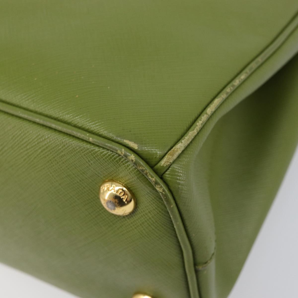 PRADA Galleria Hand Bag Saffiano 2way Green Gold Tone Auth 199533A