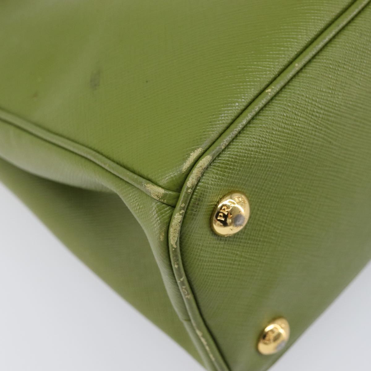 PRADA Galleria Hand Bag Saffiano 2way Green Gold Tone Auth 199533A