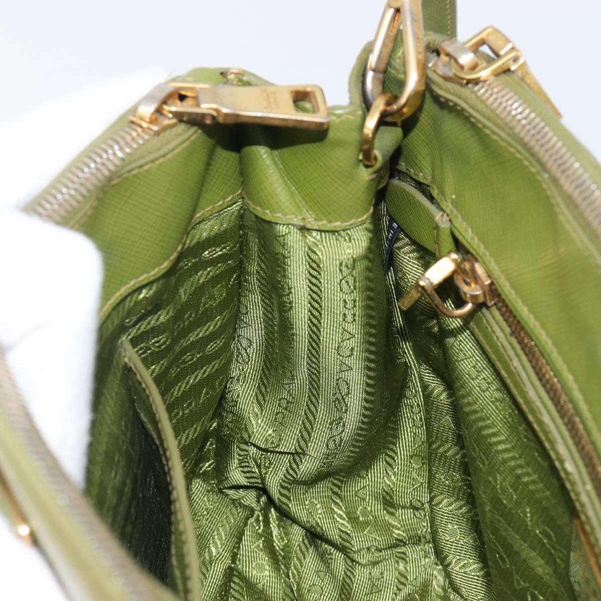 PRADA Galleria Hand Bag Saffiano 2way Green Gold Tone Auth 199533A