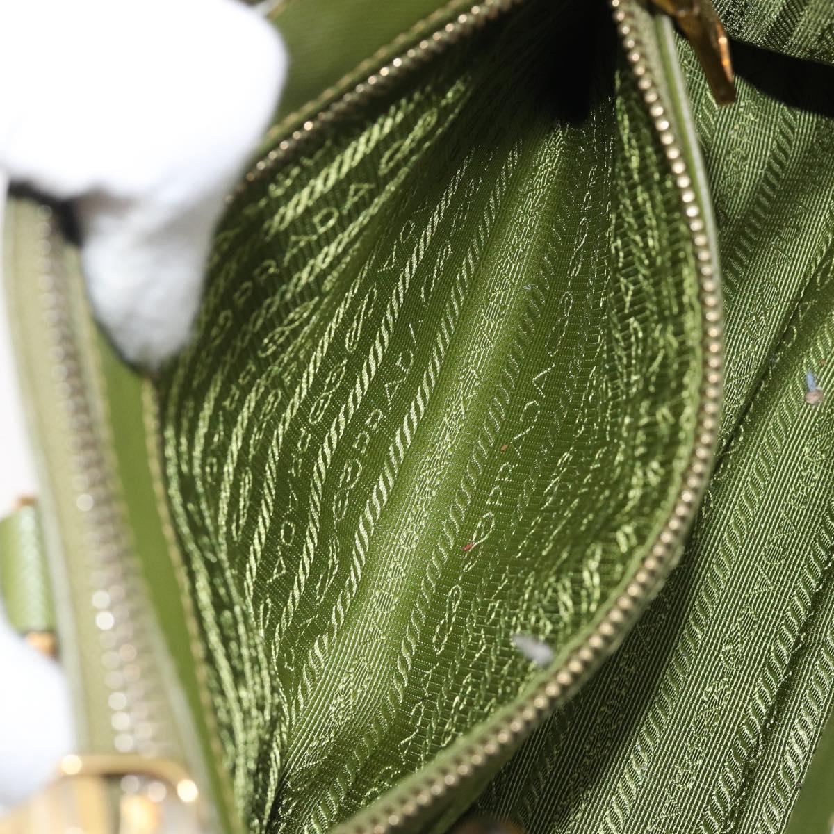 PRADA Galleria Hand Bag Saffiano 2way Green Gold Tone Auth 199533A