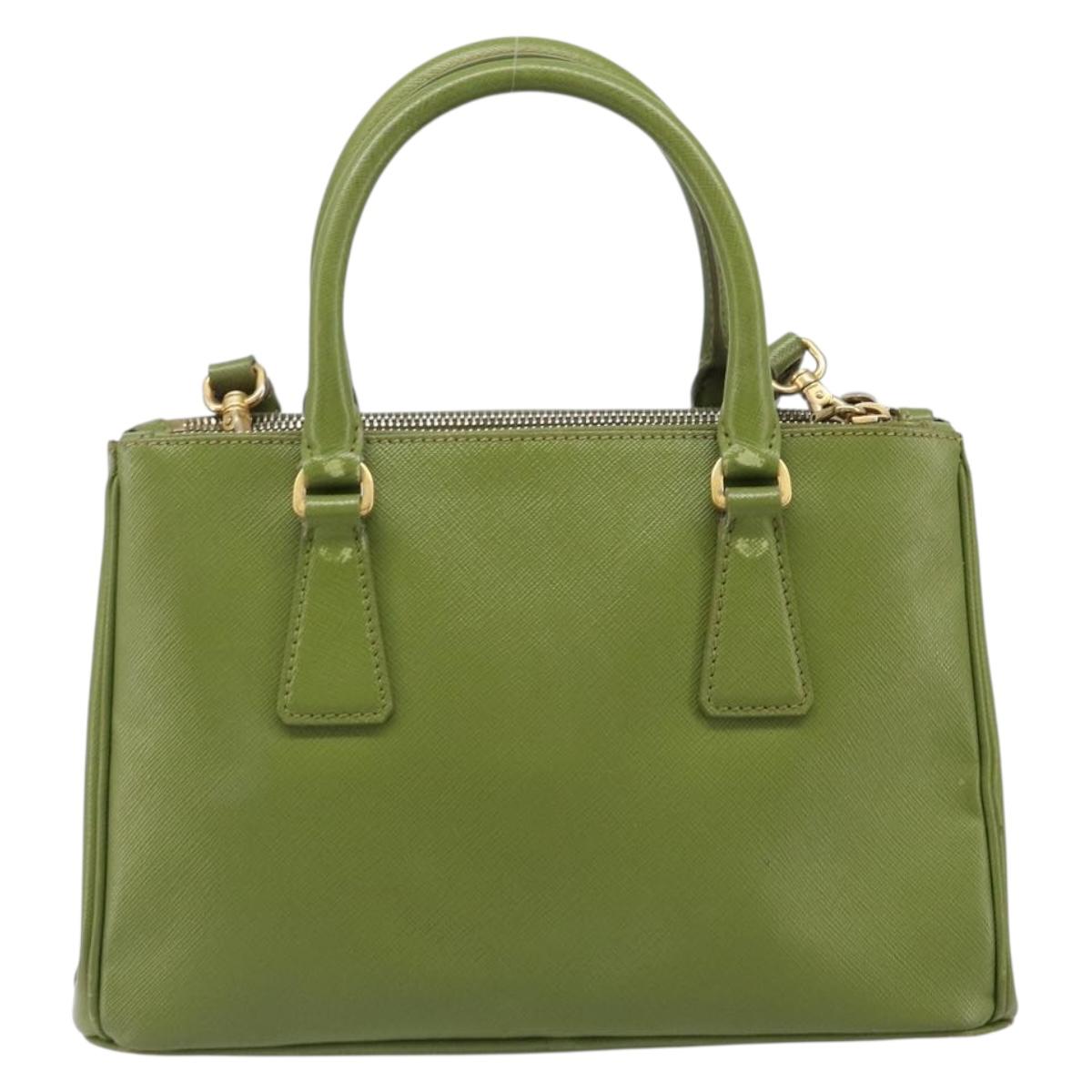PRADA Galleria Hand Bag Saffiano 2way Green Gold Tone Auth 199533A