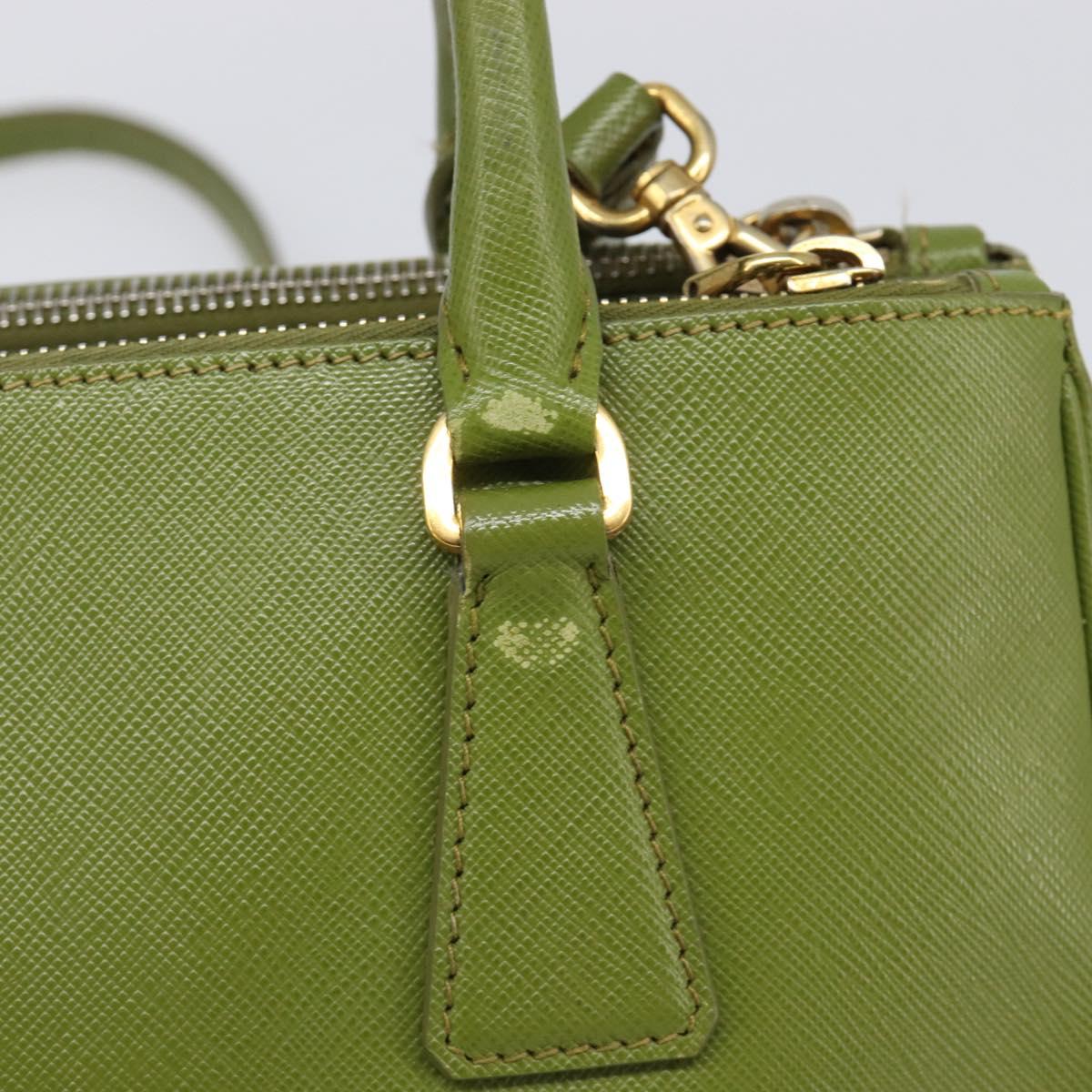PRADA Galleria Hand Bag Saffiano 2way Green Gold Tone Auth 199533A