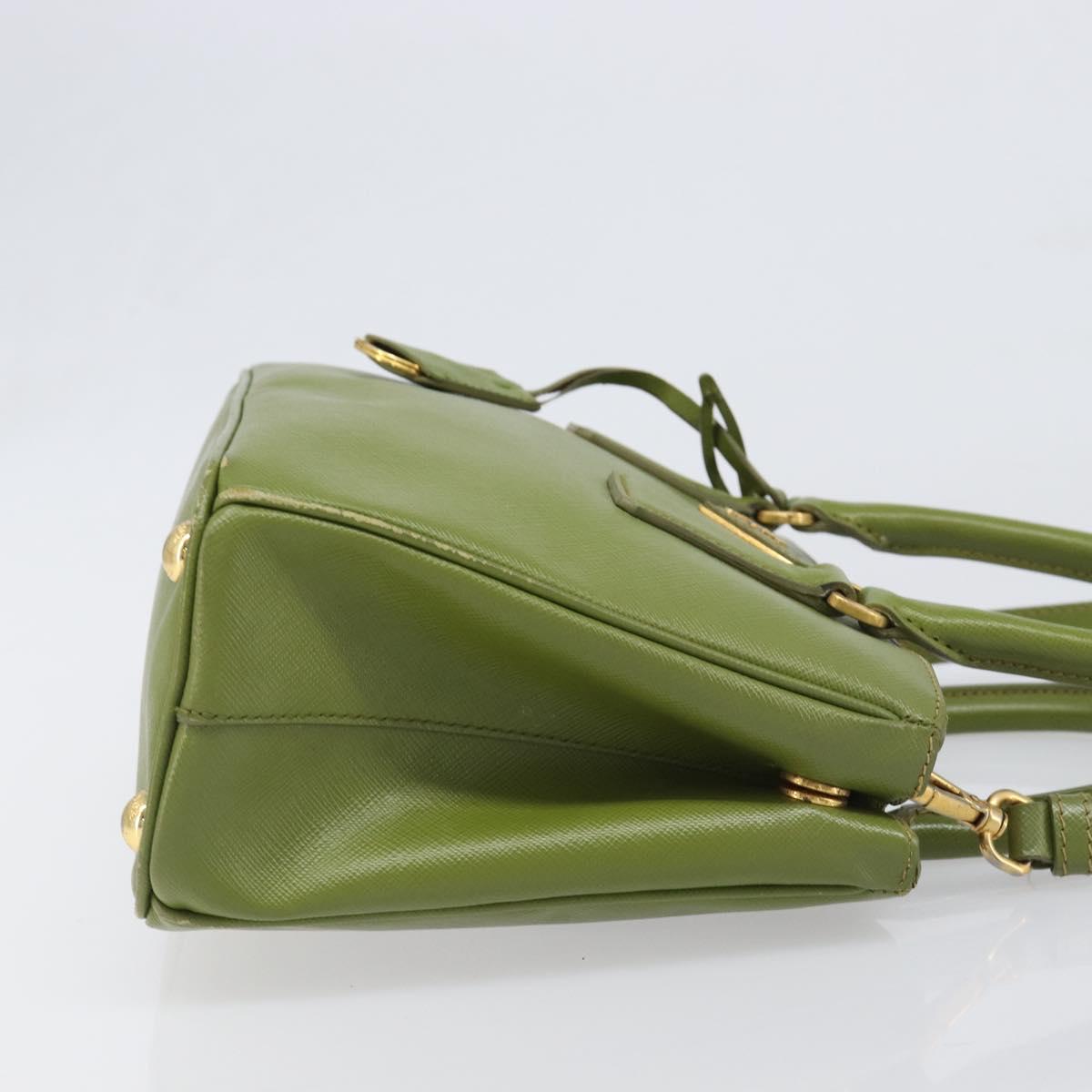 PRADA Galleria Hand Bag Saffiano 2way Green Gold Tone Auth 199533A