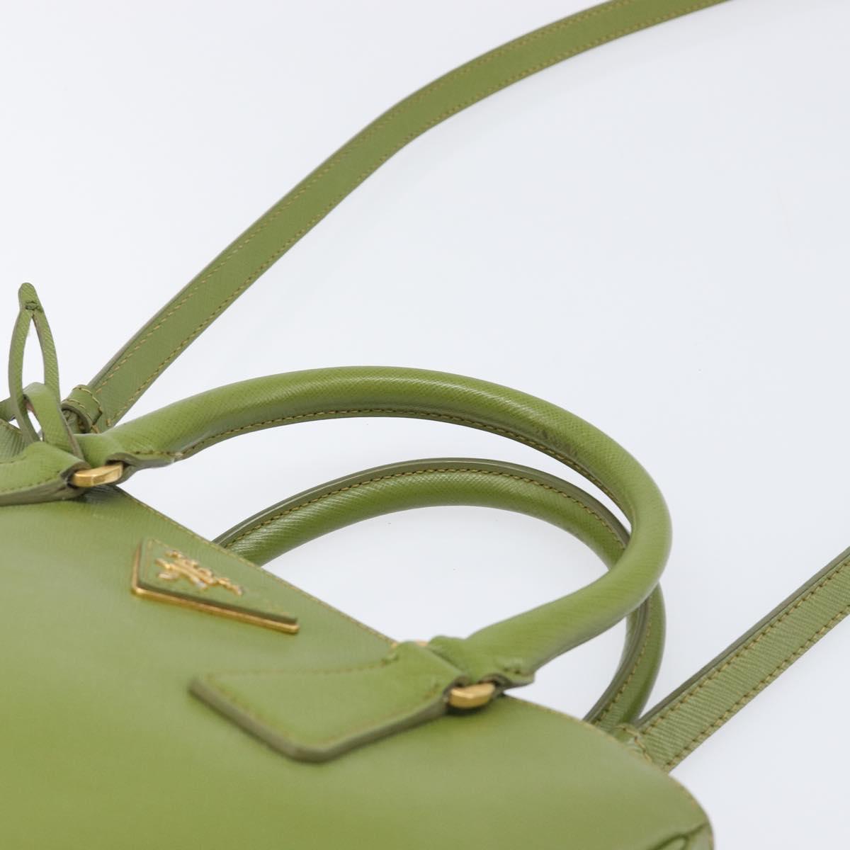 PRADA Galleria Hand Bag Saffiano 2way Green Gold Tone Auth 199533A