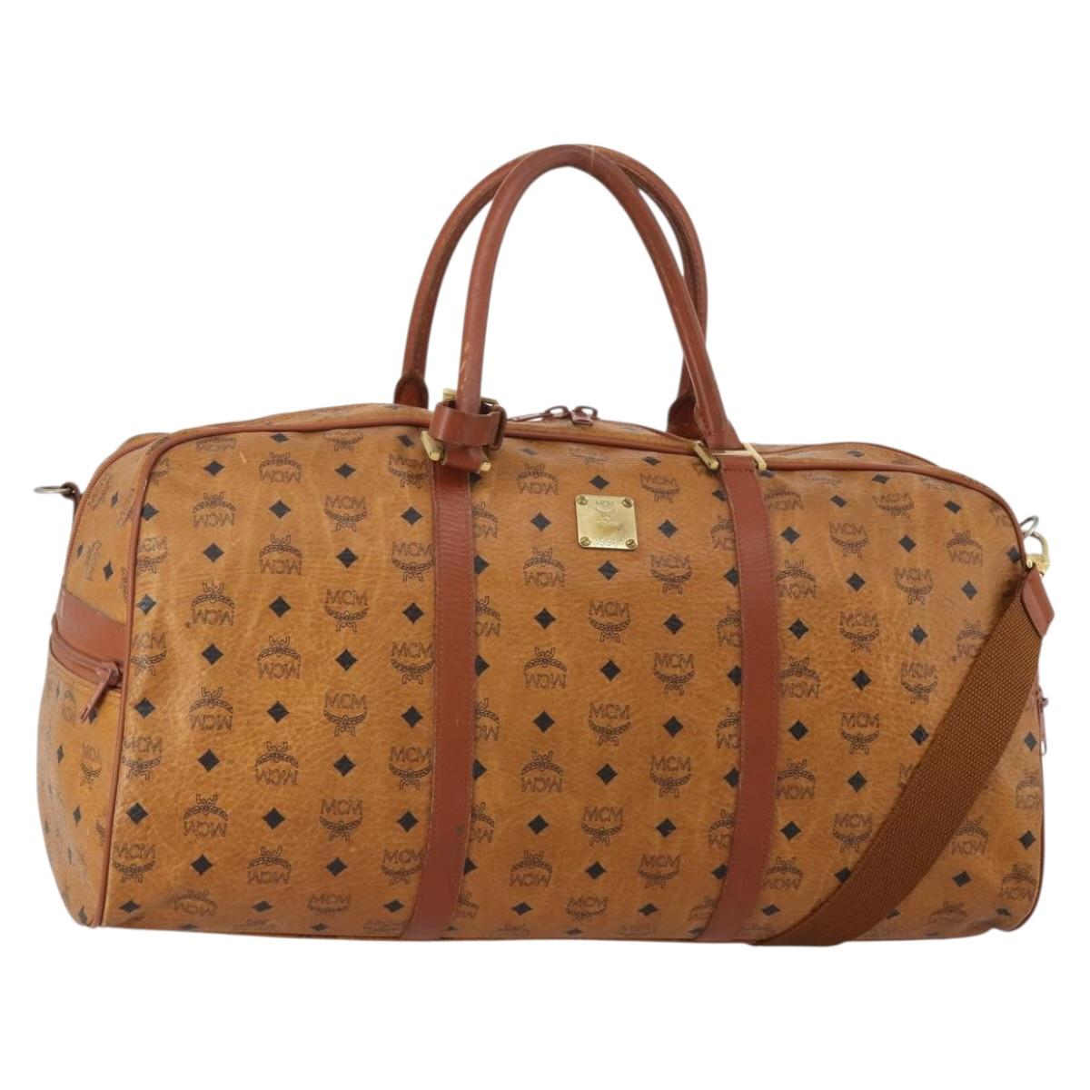 MCM Vicetos Boston Bag PVC Leather 2way Brown Gold Tone Auth 199534