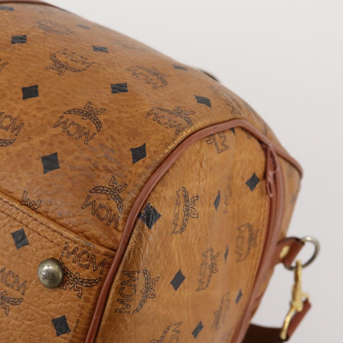 MCM Vicetos Boston Bag PVC Leather 2way Brown Gold Tone Auth 199534