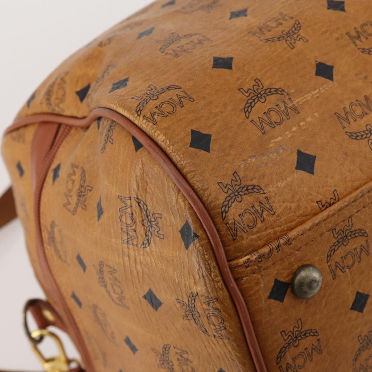 MCM Vicetos Boston Bag PVC Leather 2way Brown Gold Tone Auth 199534