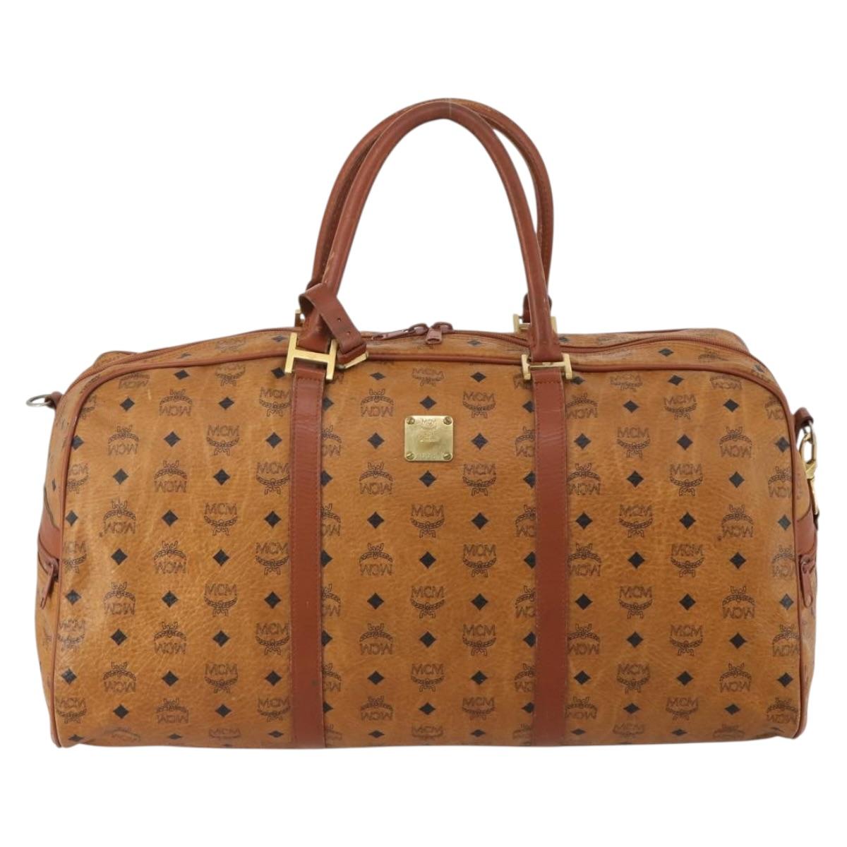 MCM Vicetos Boston Bag PVC Leather 2way Brown Gold Tone Auth 199534