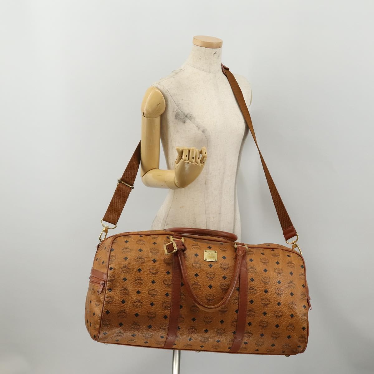 MCM Vicetos Boston Bag PVC Leather 2way Brown Gold Tone Auth 199534