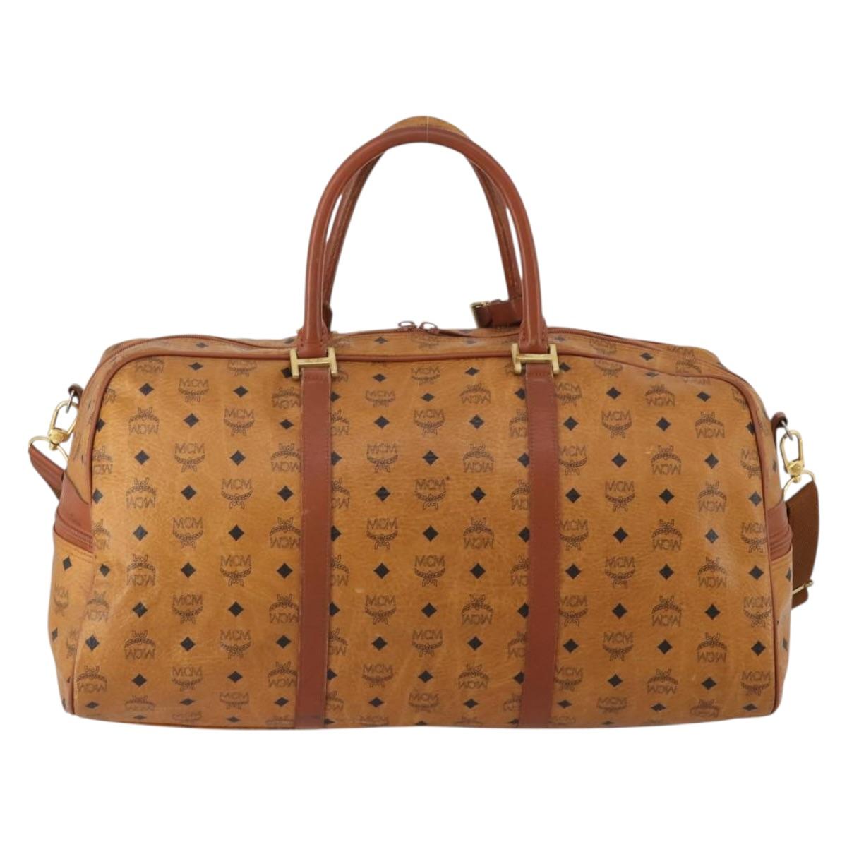 MCM Vicetos Boston Bag PVC Leather 2way Brown Gold Tone Auth 199534