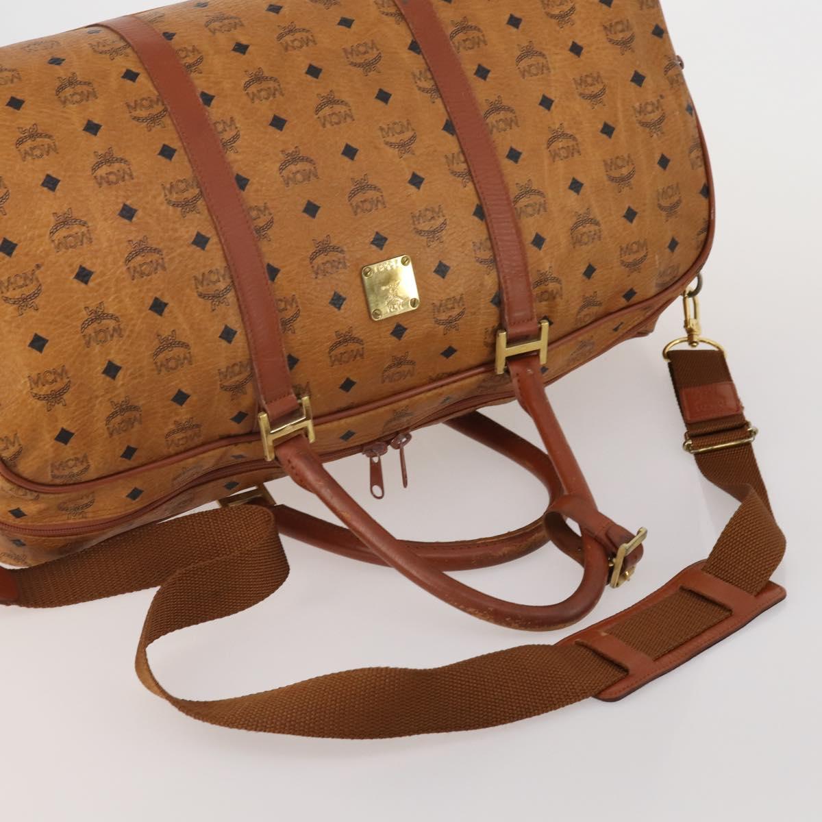 MCM Vicetos Boston Bag PVC Leather 2way Brown Gold Tone Auth 199534