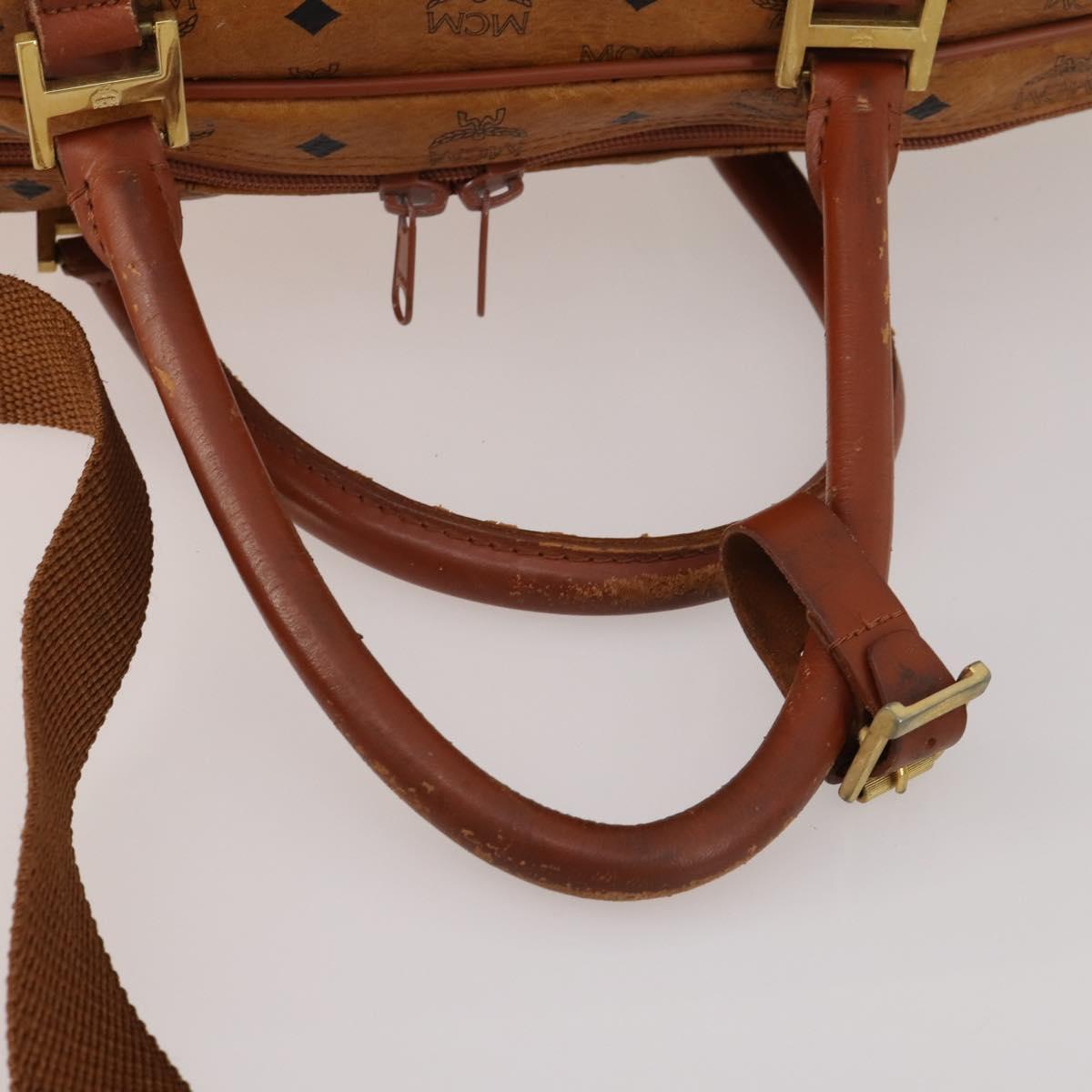 MCM Vicetos Boston Bag PVC Leather 2way Brown Gold Tone Auth 199534