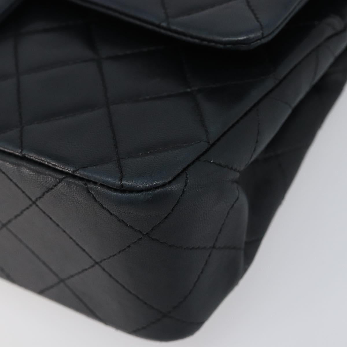 CHANEL Matelasse23 Double Flap Chain Bag Lamb Skin Black CC Auth 199542M