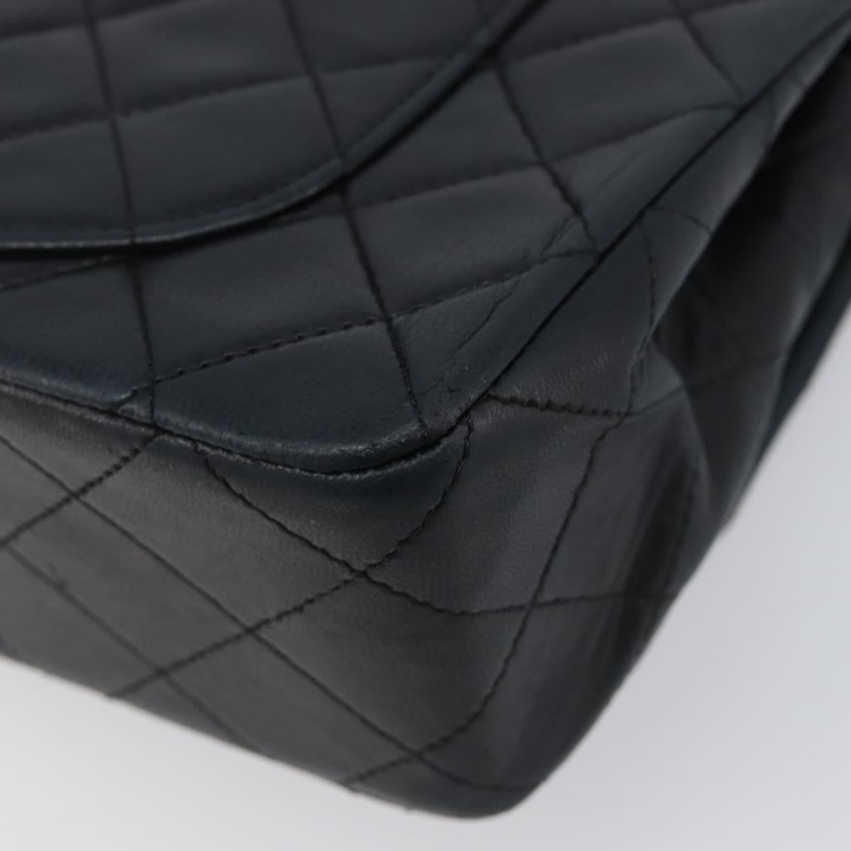 CHANEL Matelasse23 Double Flap Chain Bag Lamb Skin Black CC Auth 199542M