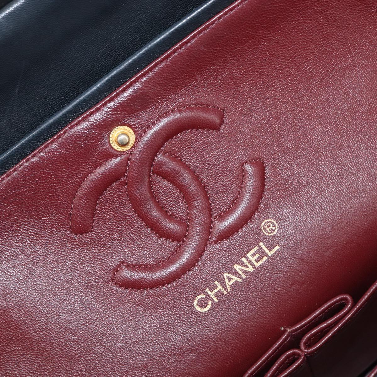 CHANEL Matelasse23 Double Flap Chain Bag Lamb Skin Black CC Auth 199542M