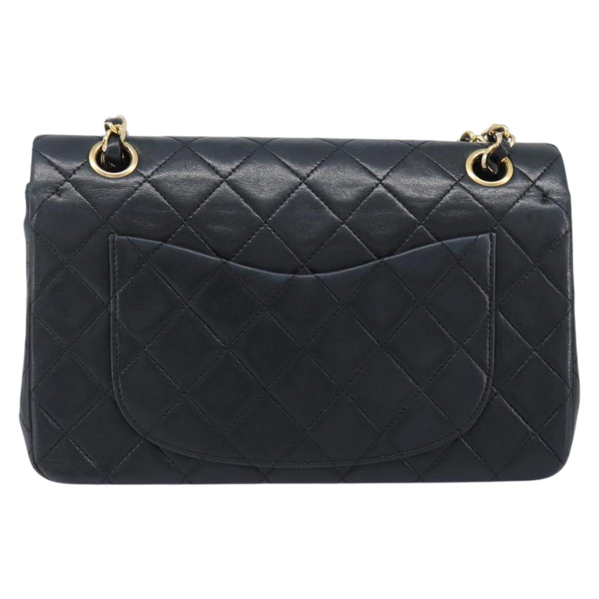 CHANEL Matelasse23 Double Flap Chain Bag Lamb Skin Black CC Auth 199542M