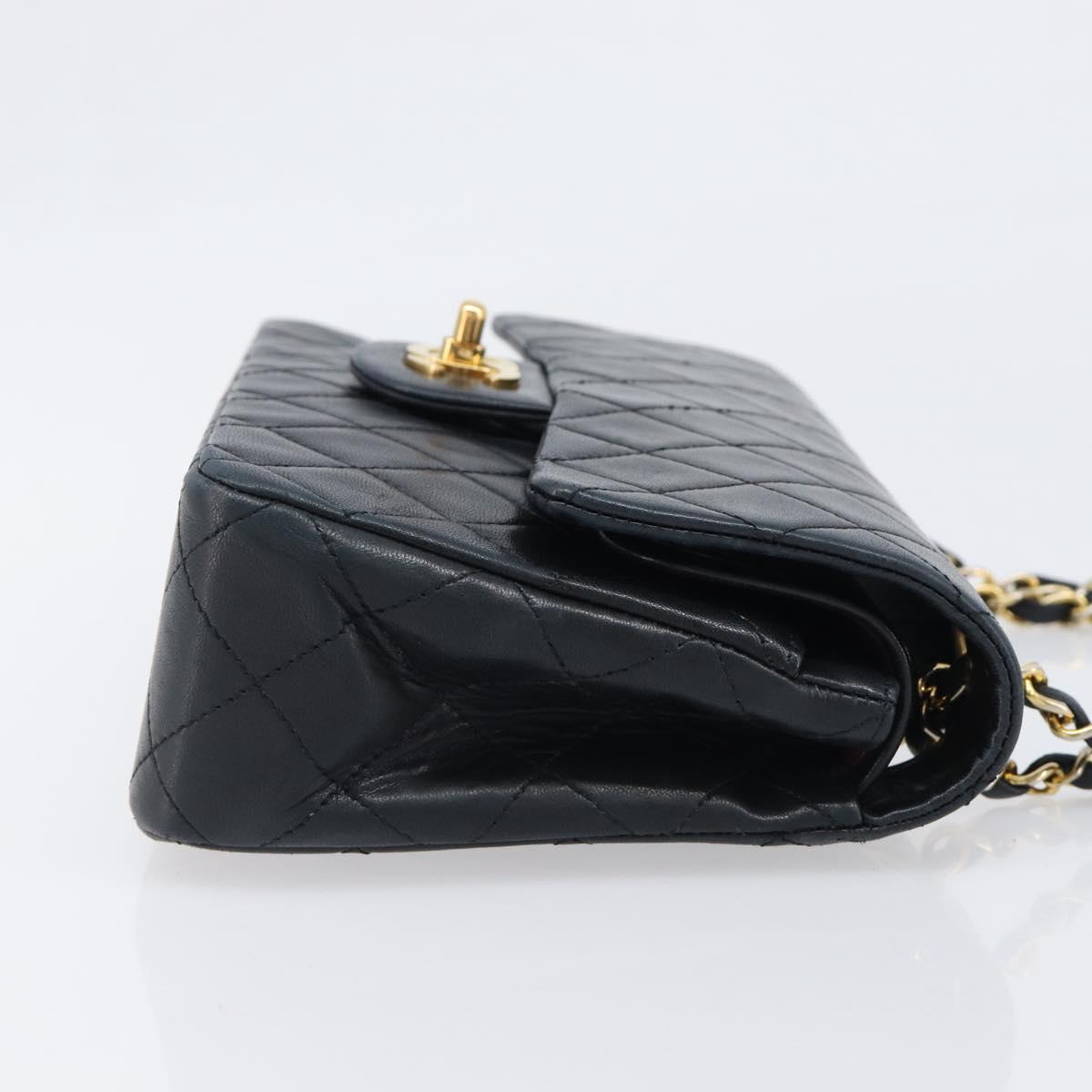 CHANEL Matelasse23 Double Flap Chain Bag Lamb Skin Black CC Auth 199542M