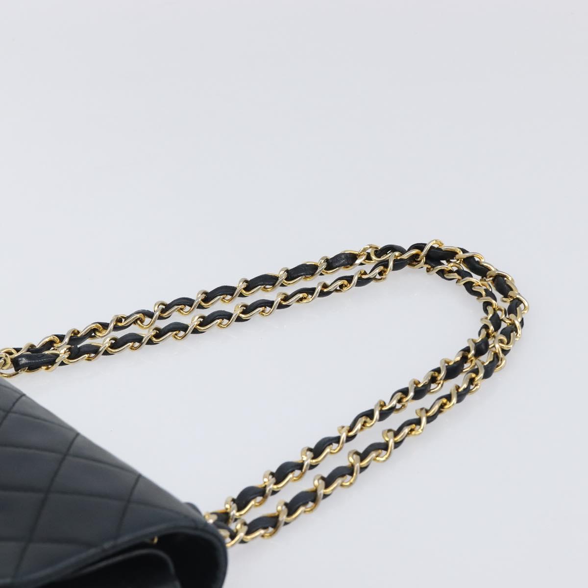 CHANEL Matelasse23 Double Flap Chain Bag Lamb Skin Black CC Auth 199542M