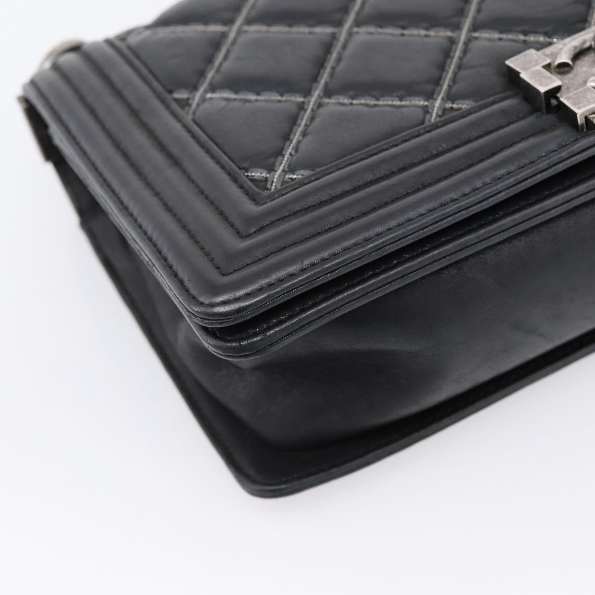 CHANEL Boy Chanel Matelasse Chain Bag Calf Skin Black Silver CC Auth 199543M