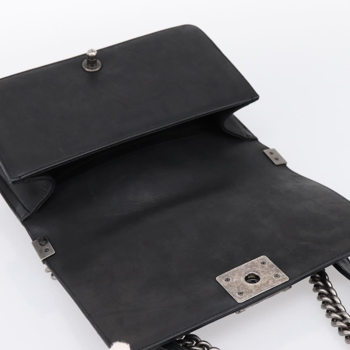 CHANEL Boy Chanel Matelasse Chain Bag Calf Skin Black Silver CC Auth 199543M