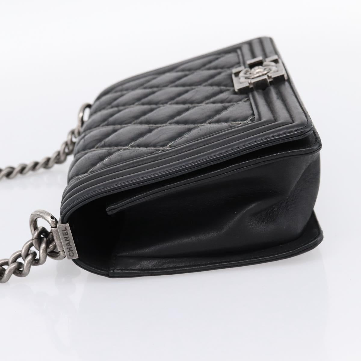 CHANEL Boy Chanel Matelasse Chain Bag Calf Skin Black Silver CC Auth 199543M