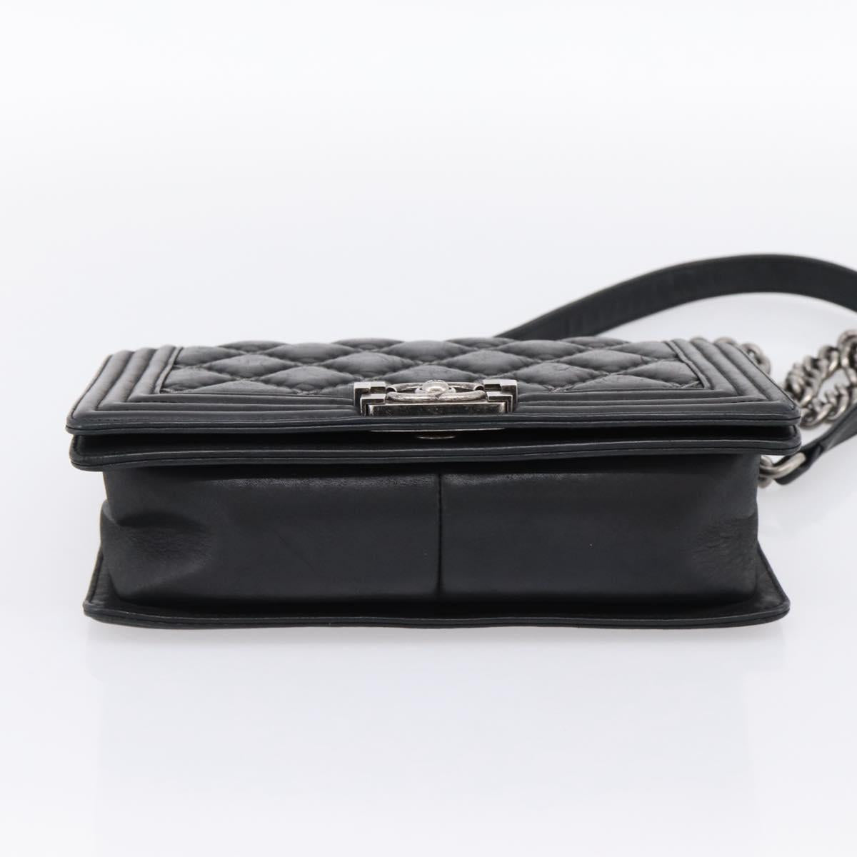 CHANEL Boy Chanel Matelasse Chain Bag Calf Skin Black Silver CC Auth 199543M