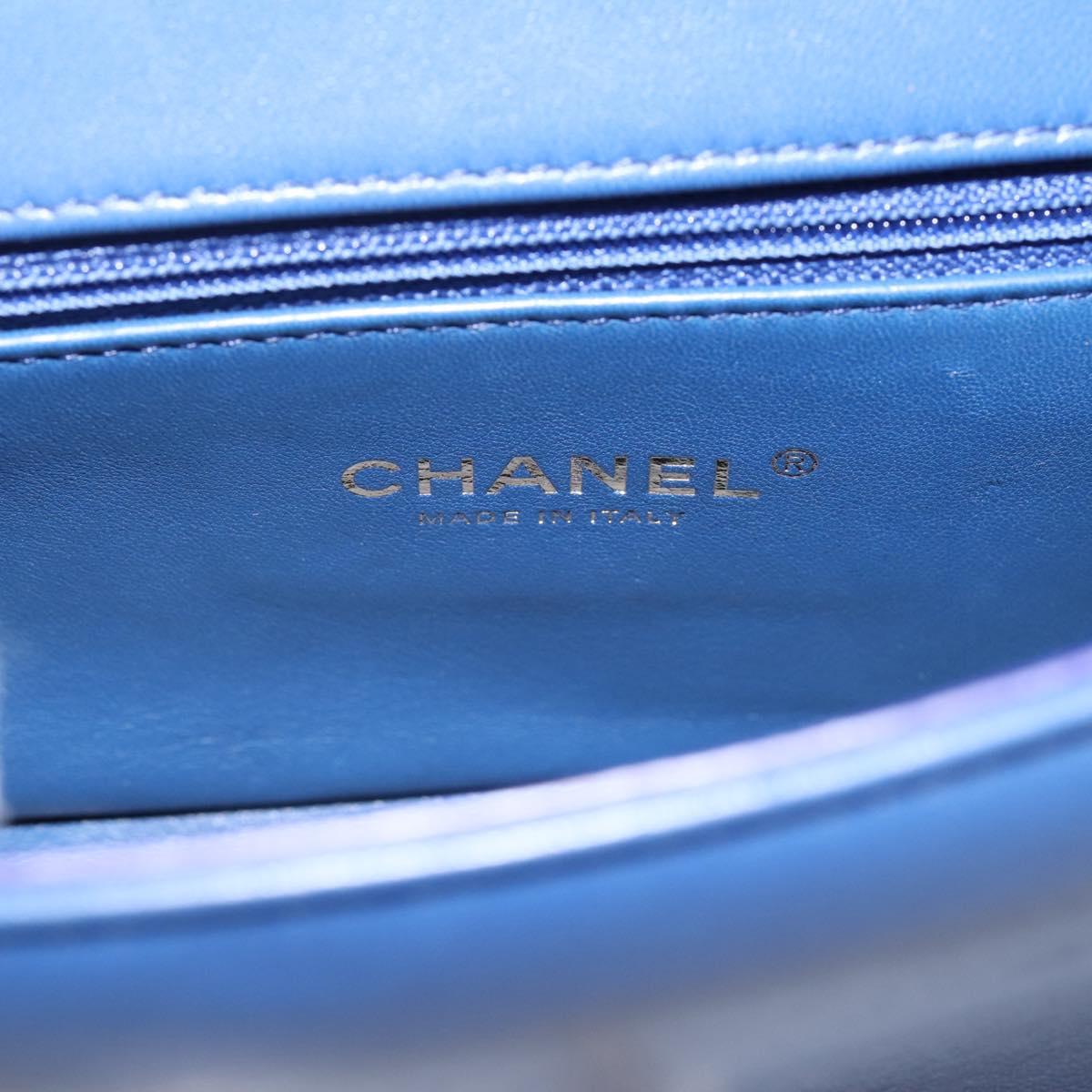 CHANEL Matelasse Top Handle Hand Bag Lamb Skin 2way Blue Gold CC Auth 199544SAM