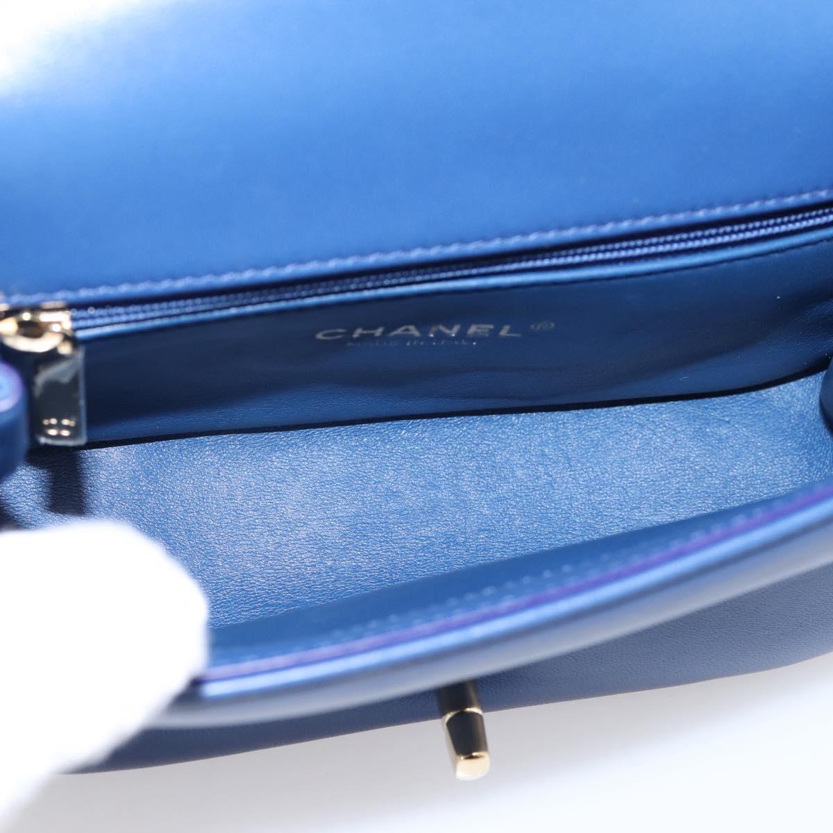CHANEL Matelasse Top Handle Hand Bag Lamb Skin 2way Blue Gold CC Auth 199544SAM