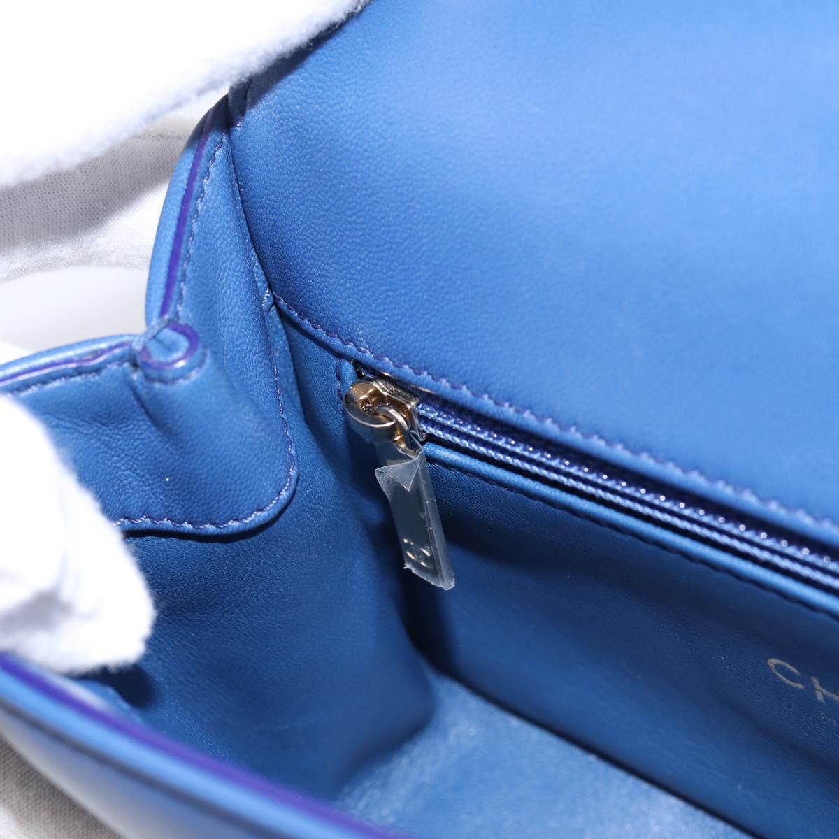 CHANEL Matelasse Top Handle Hand Bag Lamb Skin 2way Blue Gold CC Auth 199544SAM