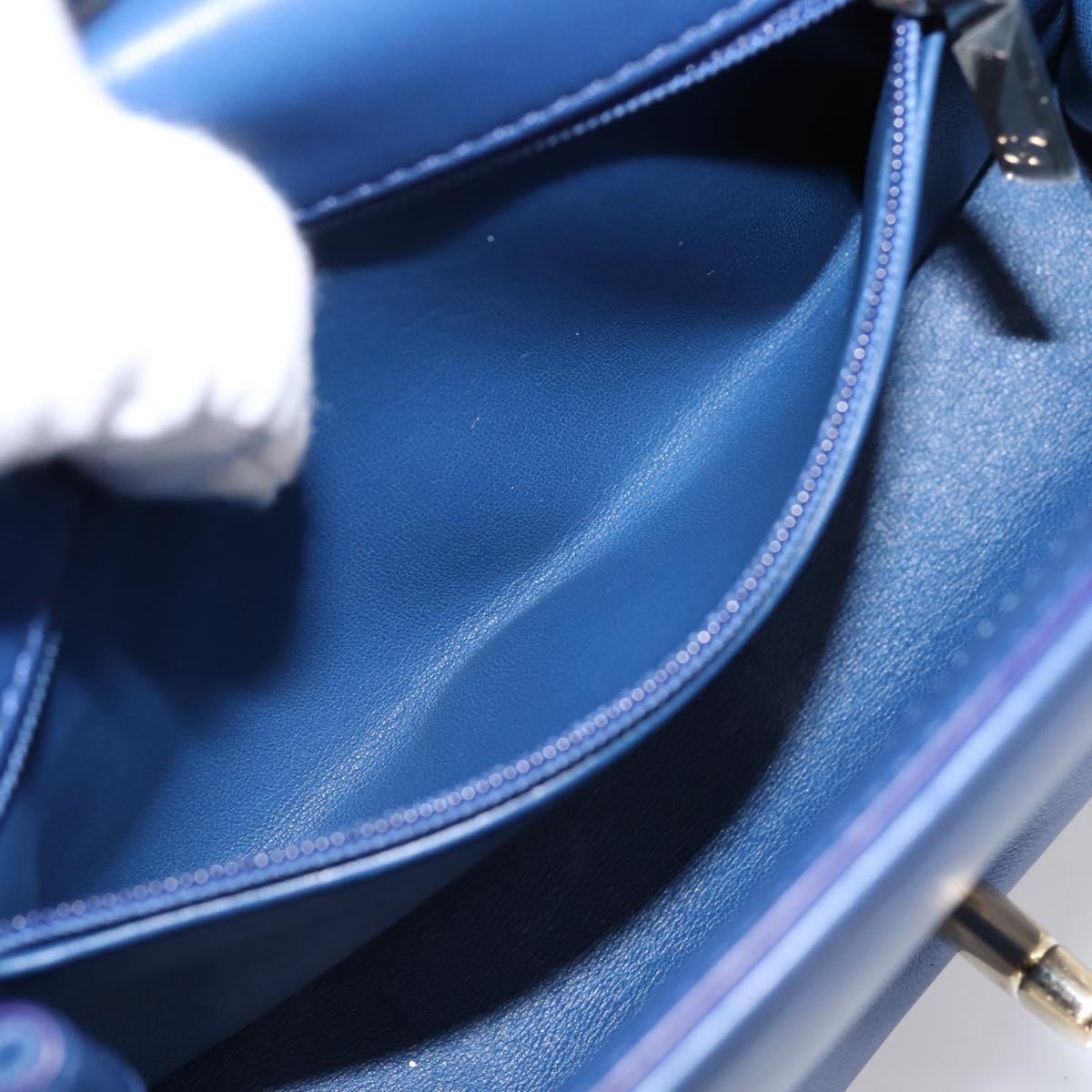 CHANEL Matelasse Top Handle Hand Bag Lamb Skin 2way Blue Gold CC Auth 199544SAM