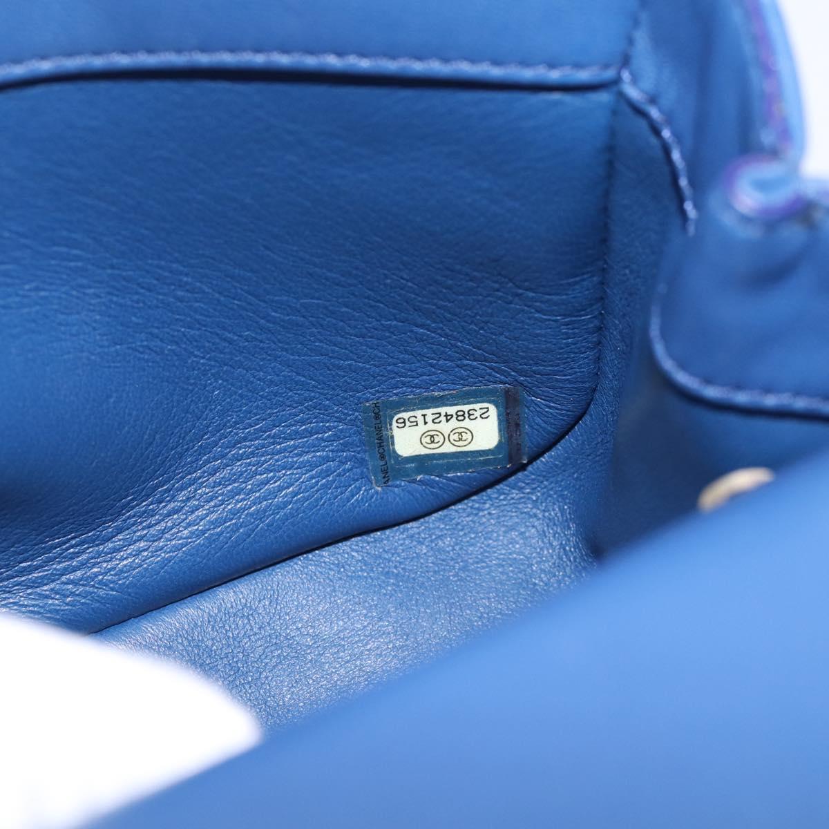 CHANEL Matelasse Top Handle Hand Bag Lamb Skin 2way Blue Gold CC Auth 199544SAM