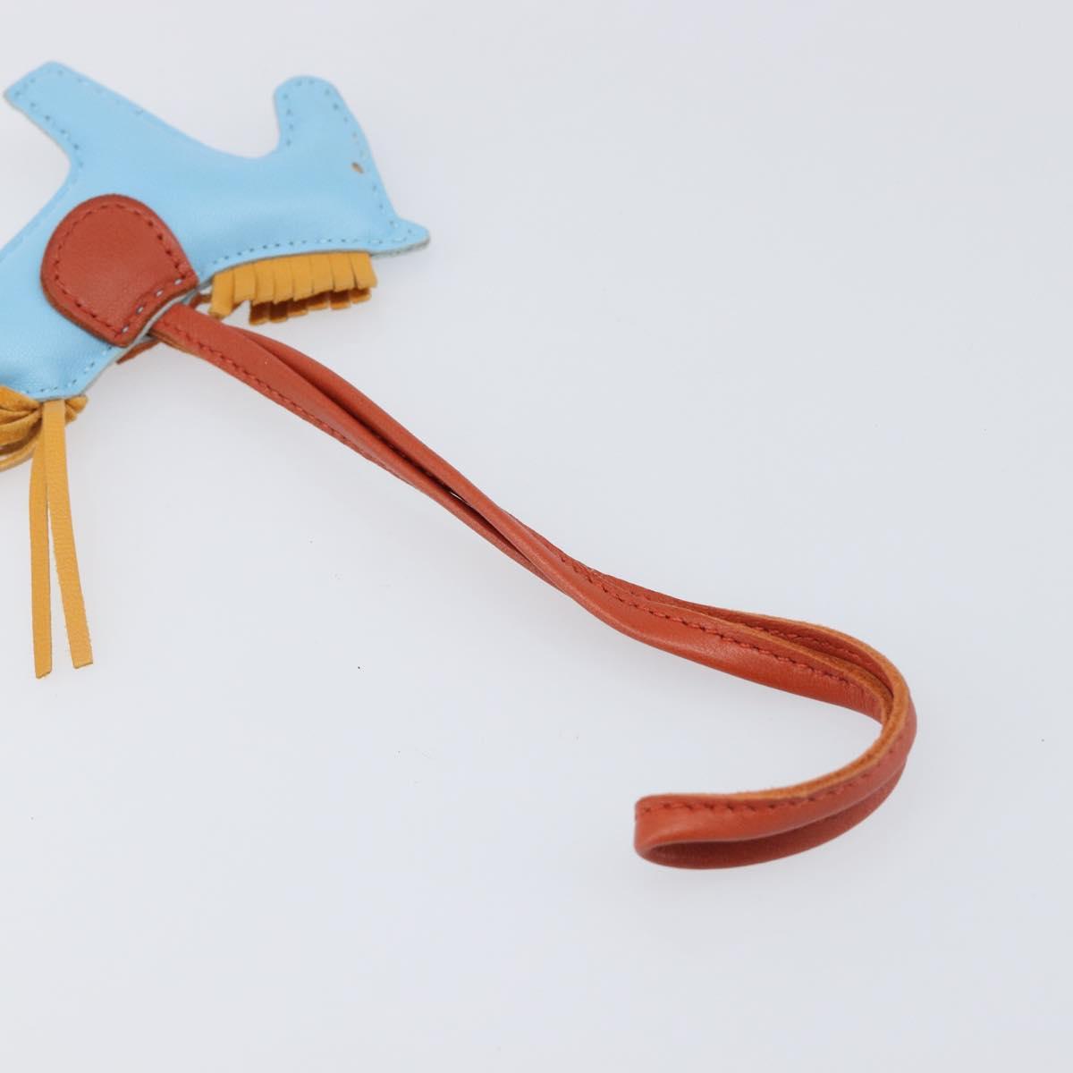 HERMES Rodeo Charm Leather Light Blue Brown Auth 199545M